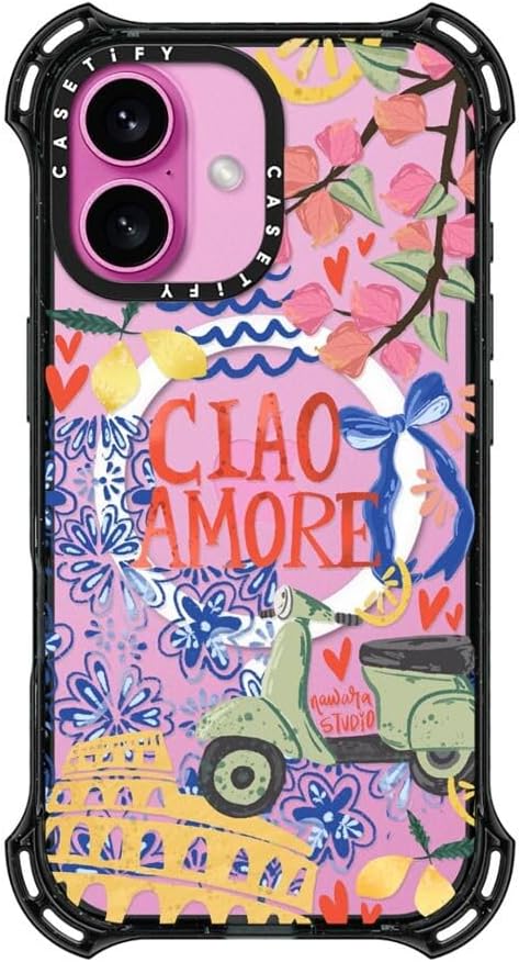 CASETiFY Bounce Case for iPhone 16 Pro Max [Shockproof / 21.3 ft. 6X Military Grade Drop Protection/Compatible with Magsafe] - Cheetah Paradise Pink - Clear Black