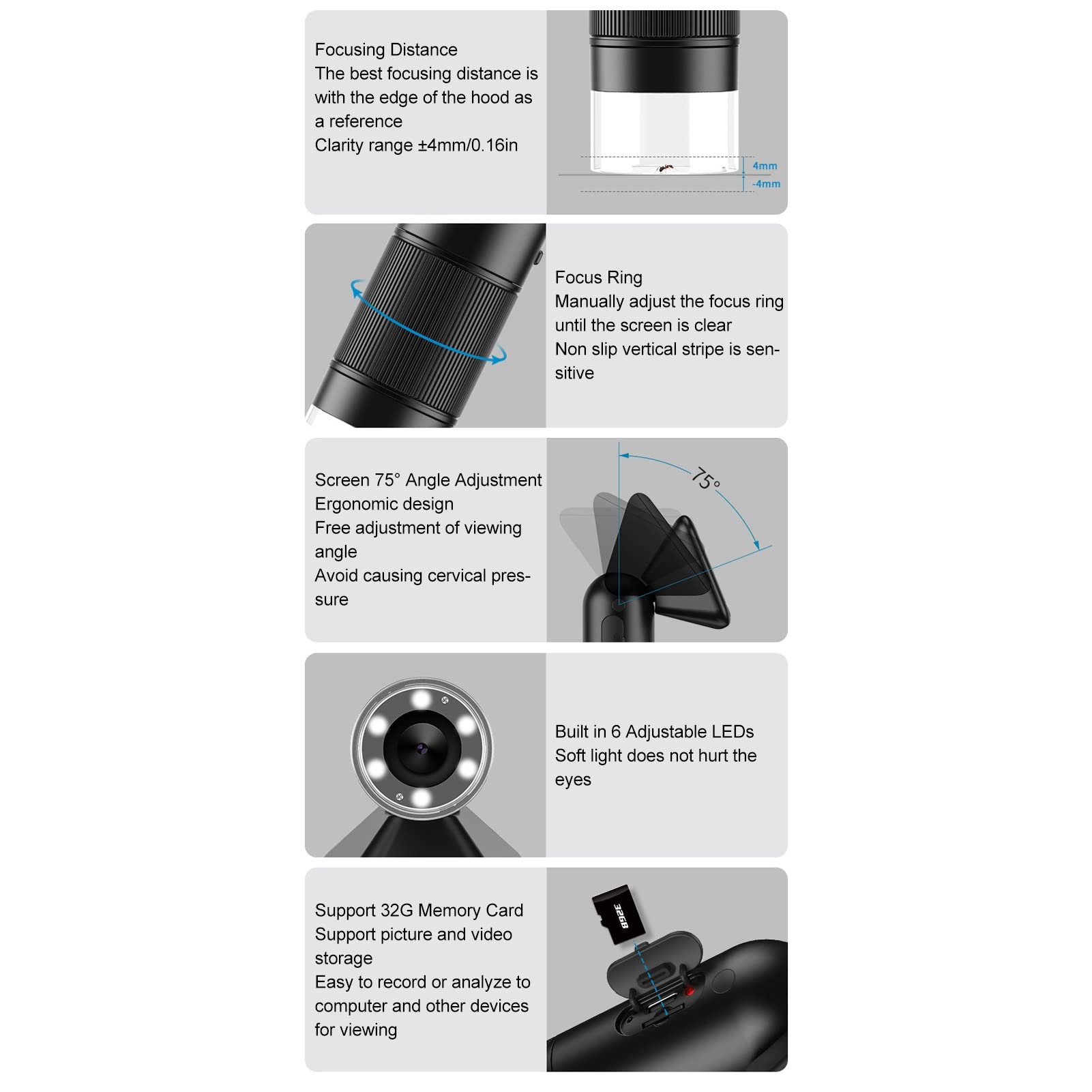 Cámara de Microscopio Pequeña, Lupa Electrónica Liviana, Microscopio Digital de Bolsillo, Recargable 800X para Computadora para Joyería
