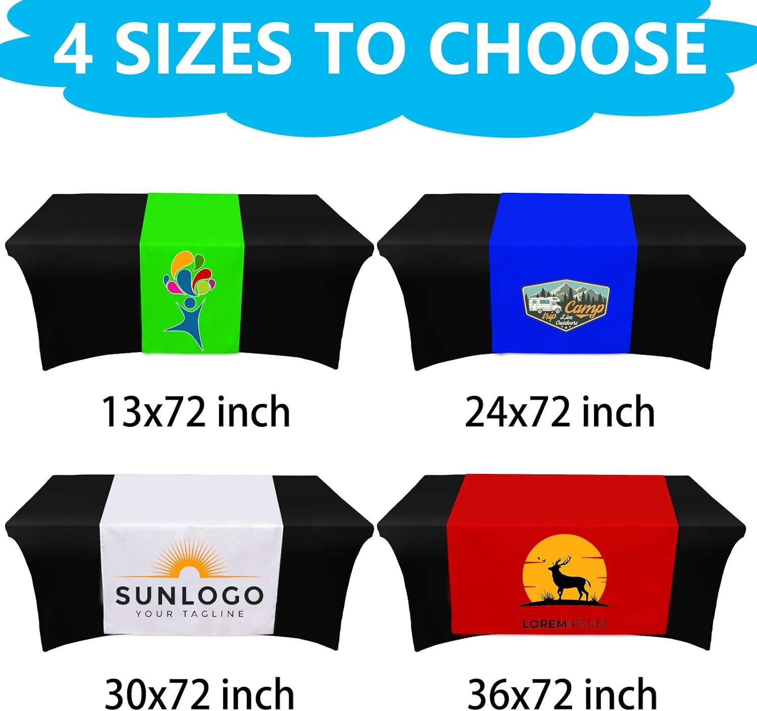 Custom Table Runner with Business Logo 36"x72" Personalized Table Runners Customized Table Banners for Vendors Design Text Printed Birthday Wedding Tradeshow Events