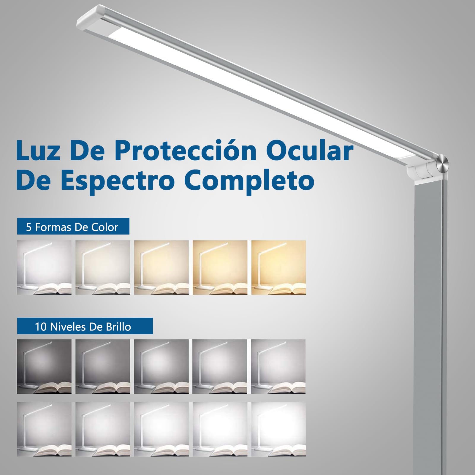 Lámpara Escritorio LED,5 * 10 Modos de Brillo con 52 SMD Leds Lámparas Mesa USB Recargable,2000mAh Plegable Flexo de Escritorio Control Táctil,Protege a ojos