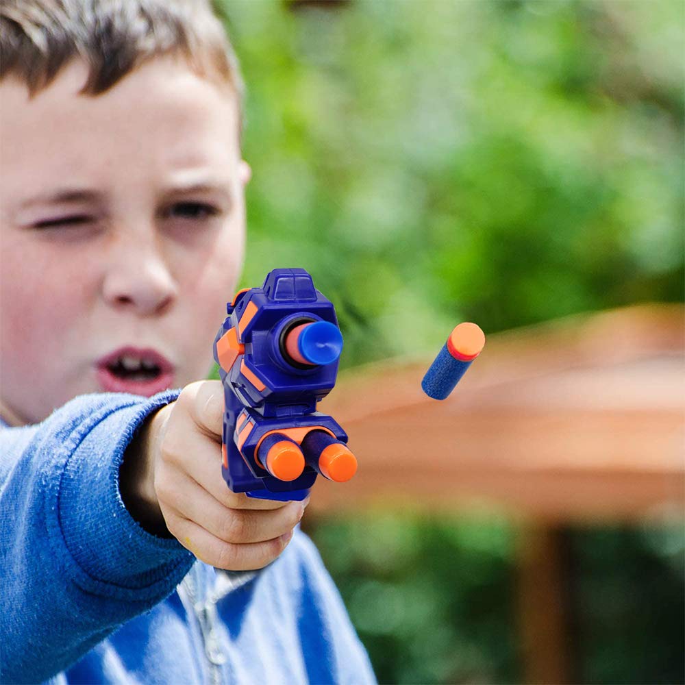 2er Set Pistole Kinder, Spielzeug Blaster Pistolen mit 60 Schaumstoffpfeilen + 2 Schutzgläser + 2 Dart Handgelenkband, Schießspielzeug Kind, Geburtstag /Nikolausgeschenk für Jungen Mädchen 3-10 Jahre