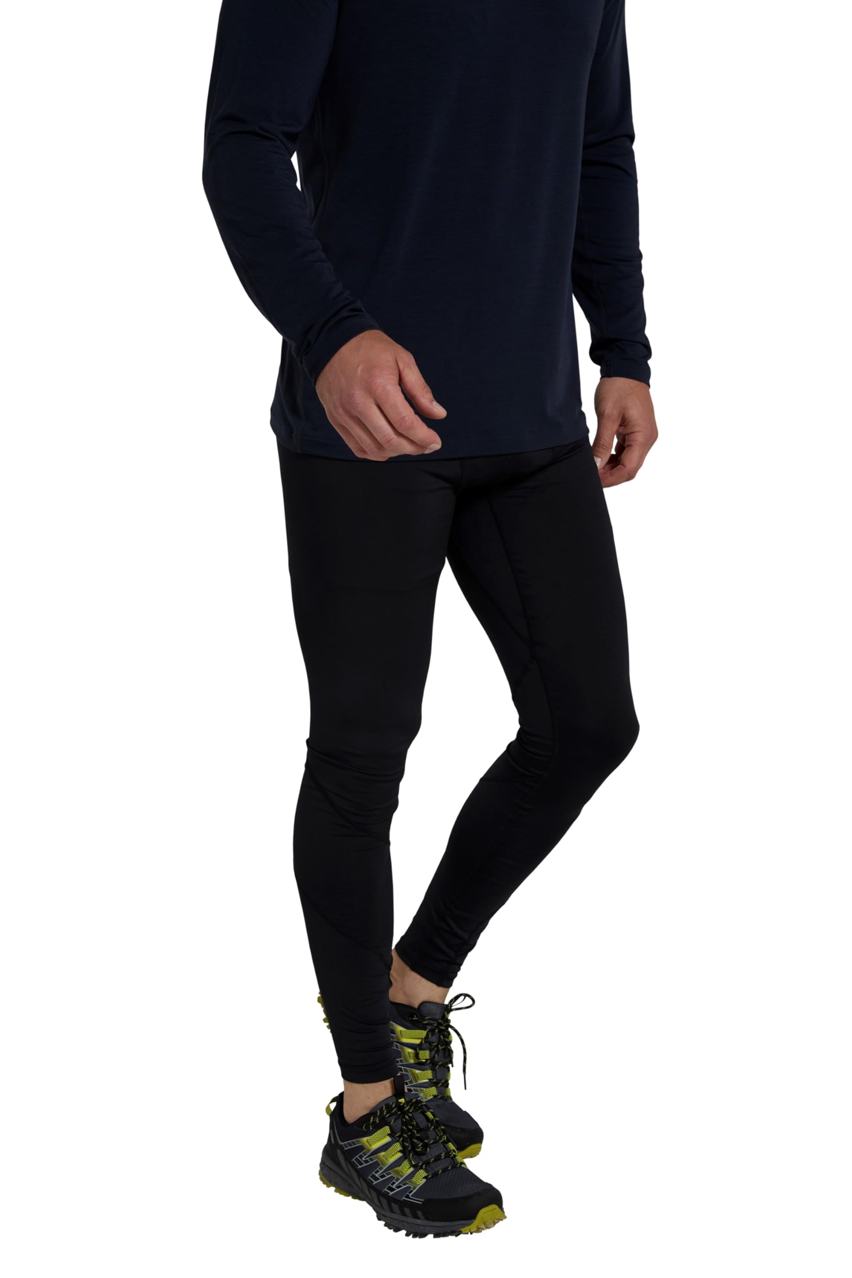 Mountain Warehouse Mens Running Leggings - Lightweight Workout Pants, Quick Wicking Sports Tights with Side Pockets - Spring Summer, Cycling, Fitness & Outdoor Black L