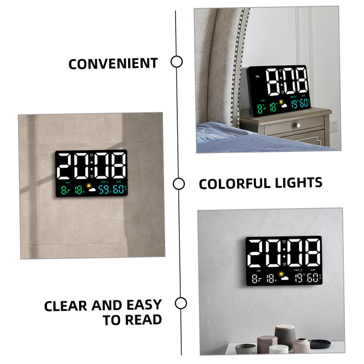 DOITOOL Reloj de Pared Digital Grande con Pantalla LED Termómetro Integrado Sensor de Presión Atmosférica y Funciones de Alarma Calendario y Regresiva para Salón y Oficina