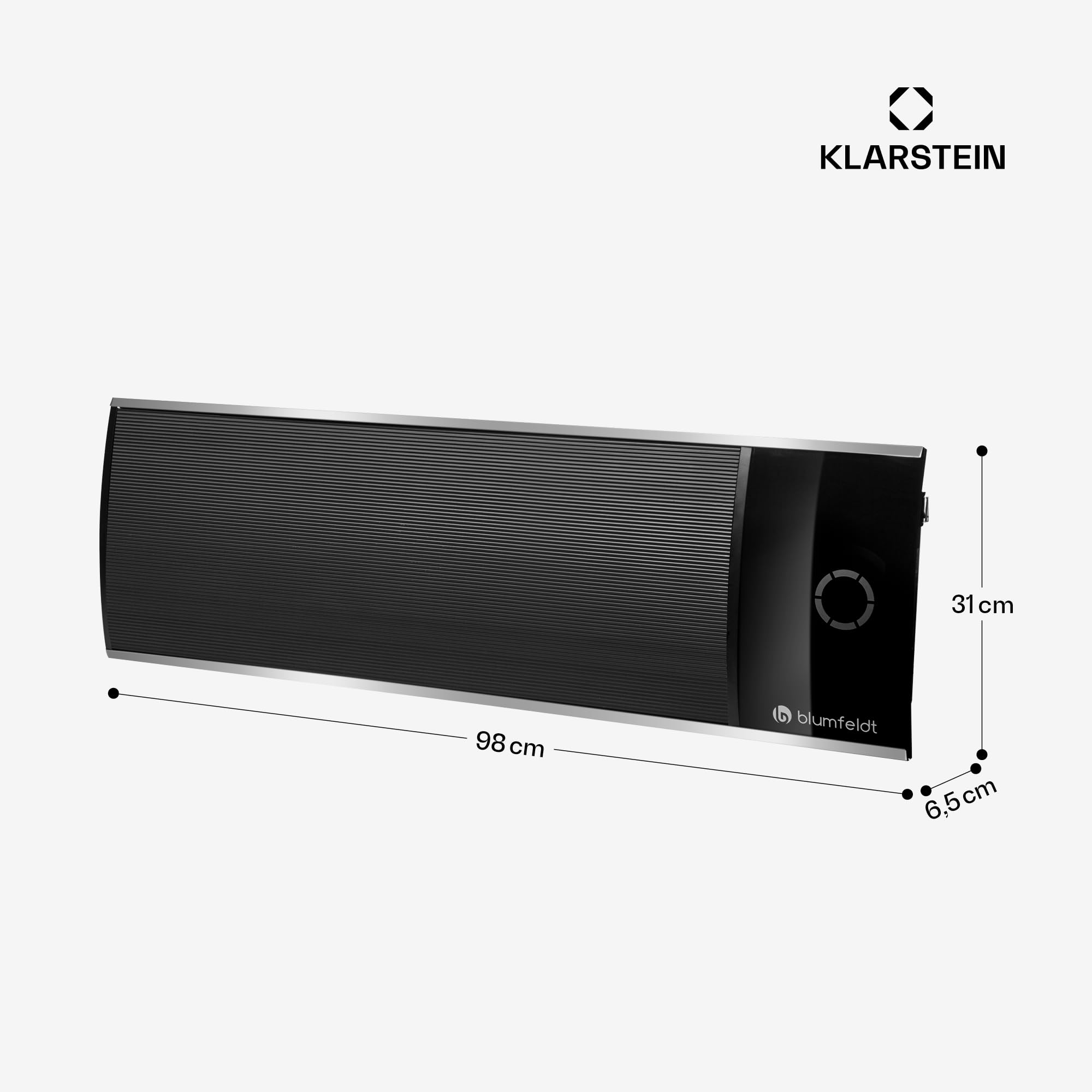 blumfeldt Cosmic Beam Ultra - Heizstrahler, Infrarotheizung, Terassenheizer, 2200 Watt Leistung, IPX4 Schutzart, Fernbedienung, inkl. Montagematerial, Fernbedienung, Eco-Modus, schwarz