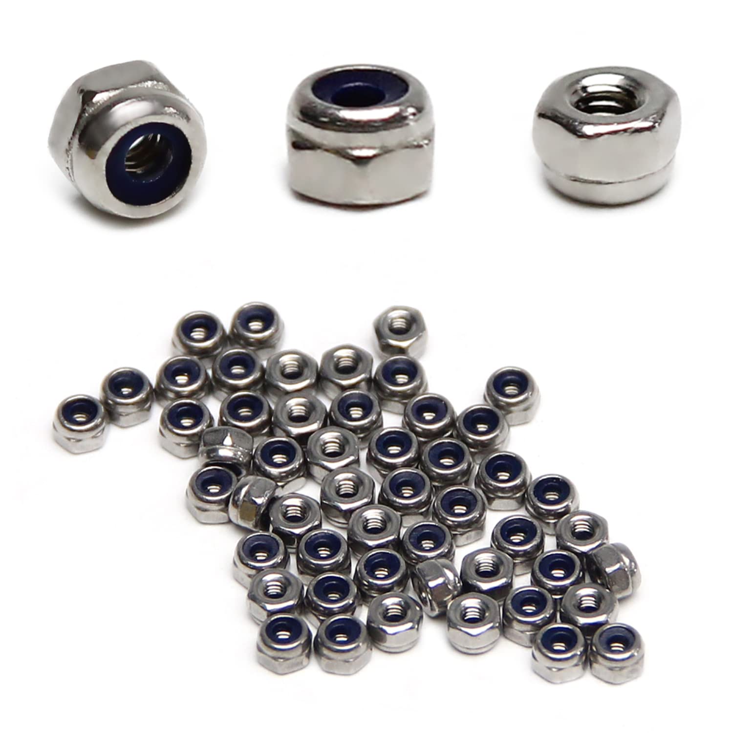Yinpecly M2 X 0.4mm Nylon Insert Hex Lock Nuts - 304 Stainless Steel, Silver, 50 Pieces