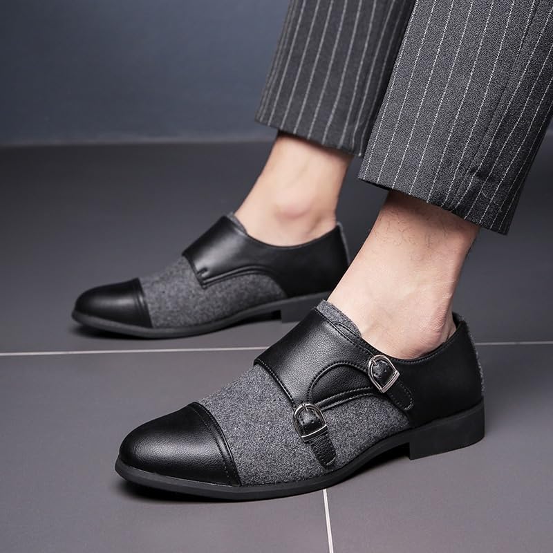 Men's Two Tone Double Monk Dress Formal Shoes Casual Wedding Working Business Low Top Shoe Slip-on Vegan Pu Leather Pointed Toe3