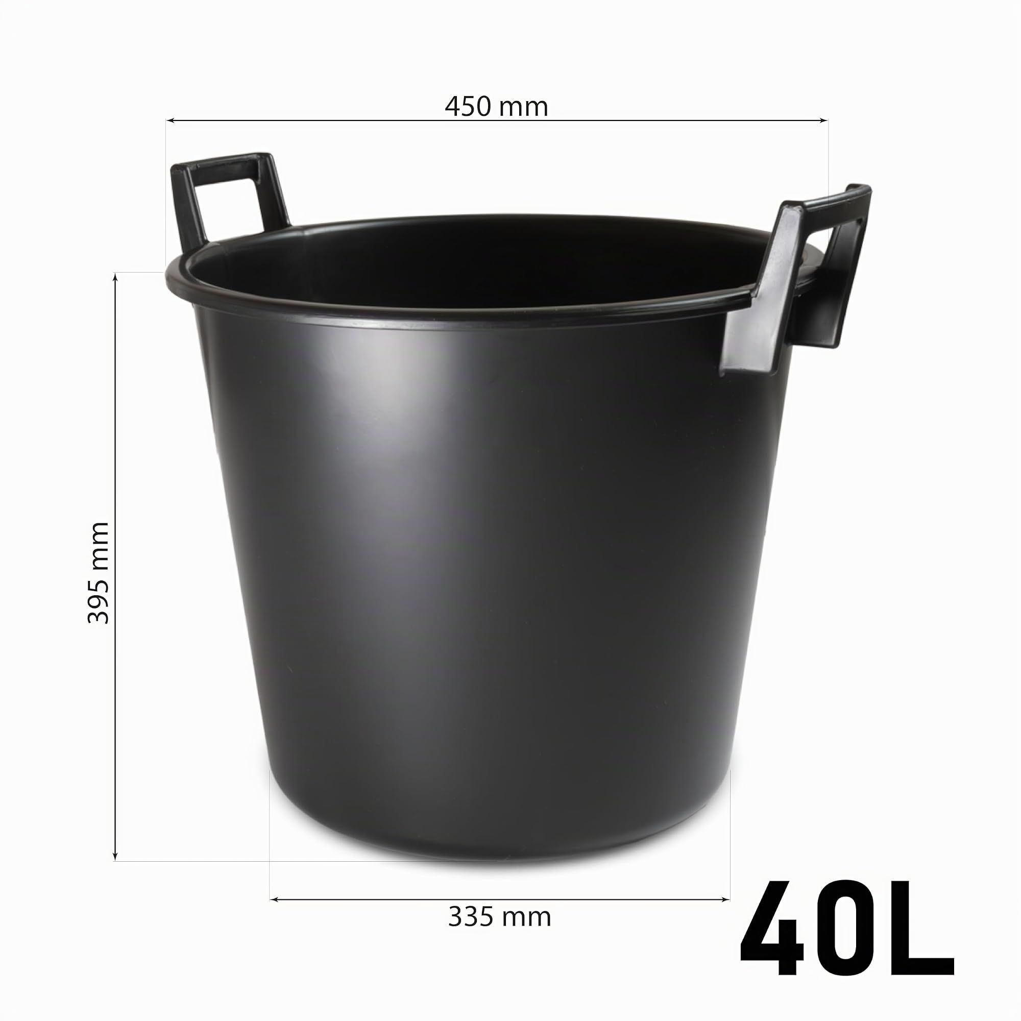 Baueimer 40 Liter Rund Mörtelkübel Kunststoff Schwarz Mörteleimer Mörtelwanne Zwei Griffe PVC Gewerbe, Industrie & Wissenschaft