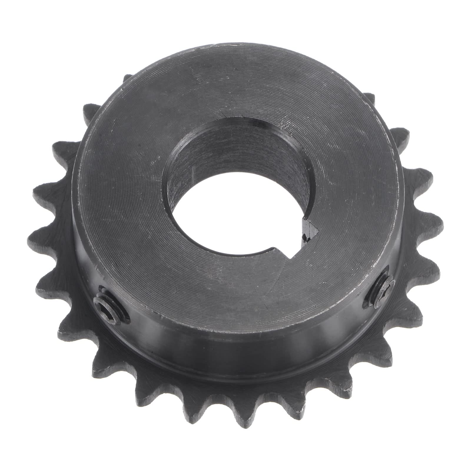 uxcell 24 Tooth Roller Sprocket B Type, #25 Chain, Single Strand 1/4" Pitch, 17mm Bore Black Oxide C45 Carbon Steel, Keyway with Set Screws for ISO