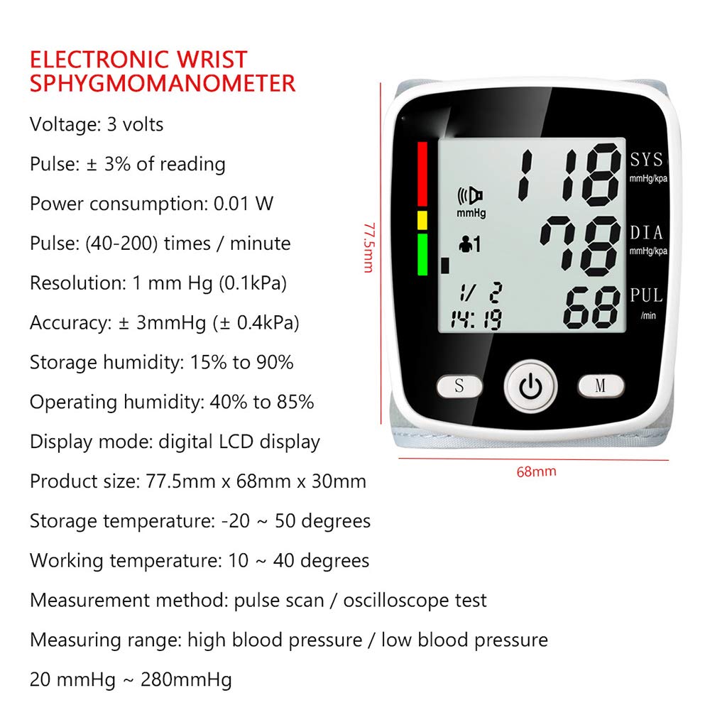 Ciśnieniomierz LCD, elektroniczny przyrząd pomiarowy z prawdziwym głosem, dotykowy sfigmomanometr z ładowarką USB Regulowany rękaw na nadgarstek Inteligentny dom