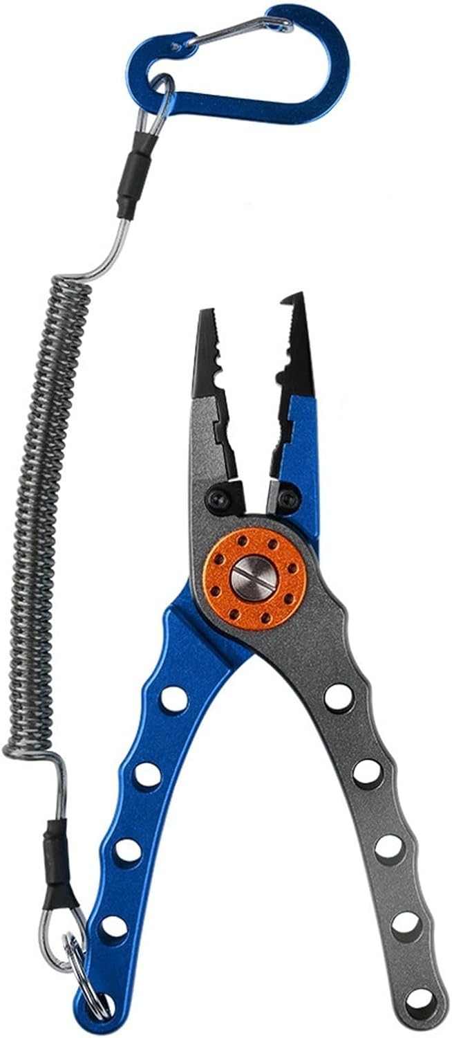 Stainless Steel Multifunctional Fishing Pliers Split Ring & Hook Remover Line Cutter Sea Fishing Tackle Tool(106 blue)