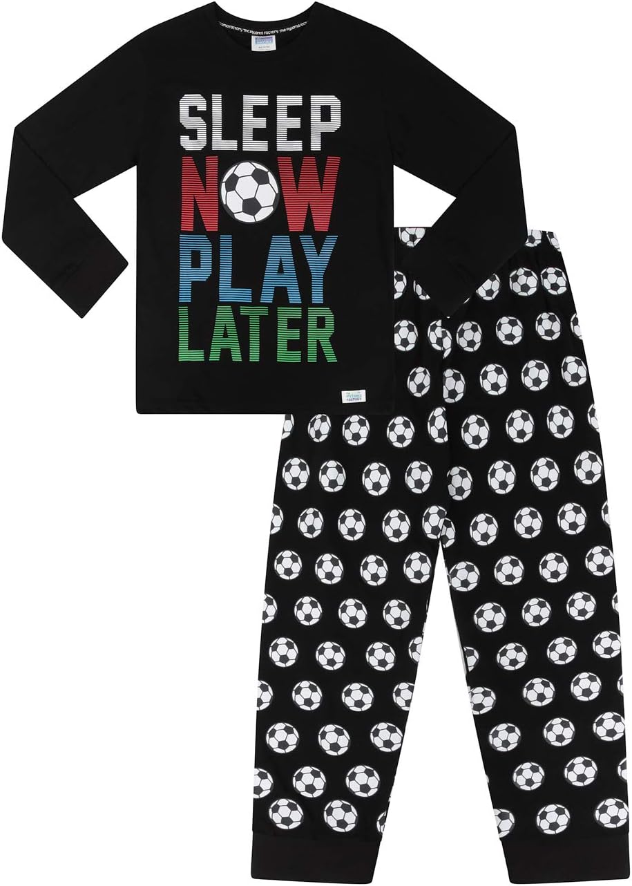 The PyjamaFactoryBoys Sleep now Play Later Football Long Cotton Pyjamas
