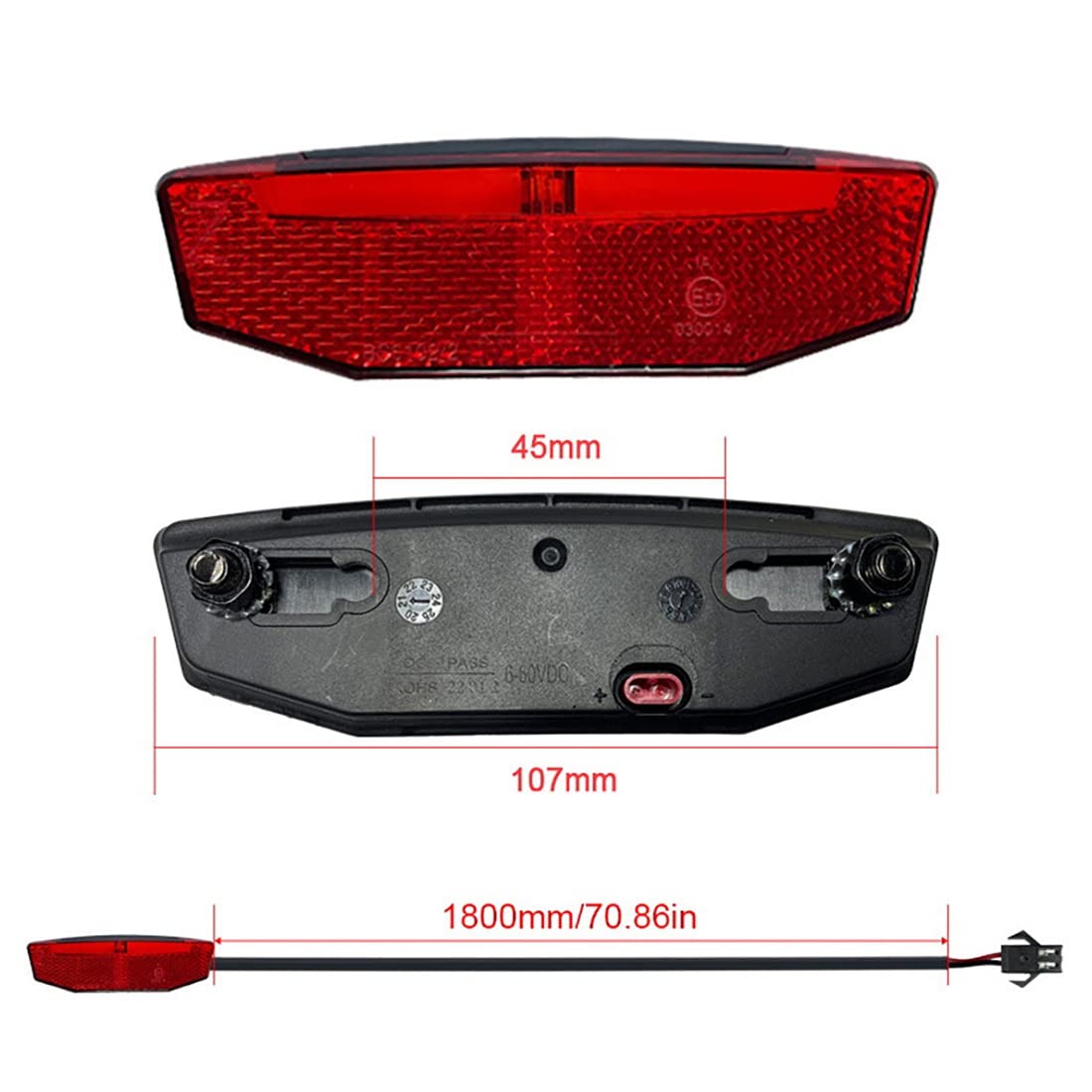 Set di luci Anteriori e Posteriori per Bicicletta elettrica 12-72 V Kit di Cavi di Collegamento per fanale Posteriore per Bici elettrica Accessori per Bici elettriche