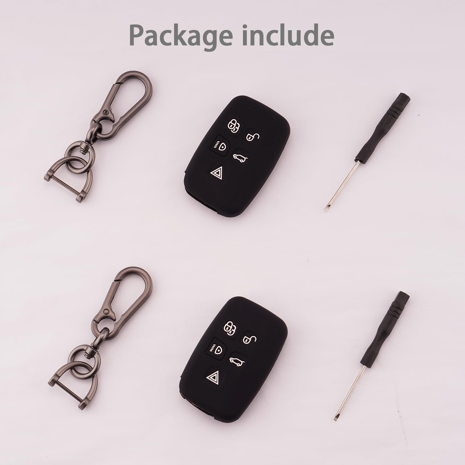 HIBEYO Custodia per Chiave Auto Range Rover in Carbonio TPU per Land Rover Sport Evoque Velar Discovery LR4 Jaguar XF XJ XE F Type-Cype Keyless 5 Tasti Auto Cover Argento