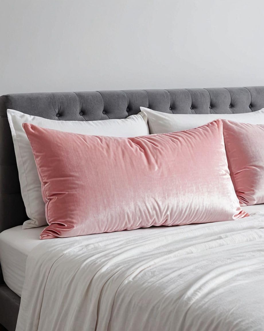 Bolster Pillow, Crushed Velvet Full Body Pillow, Hollowfibre Filled Orthopaedic Support Pregnencey Pillow, White Neck Support & Maternity Side Sleepers Pillows Cushion (Pink, KING 5FT)