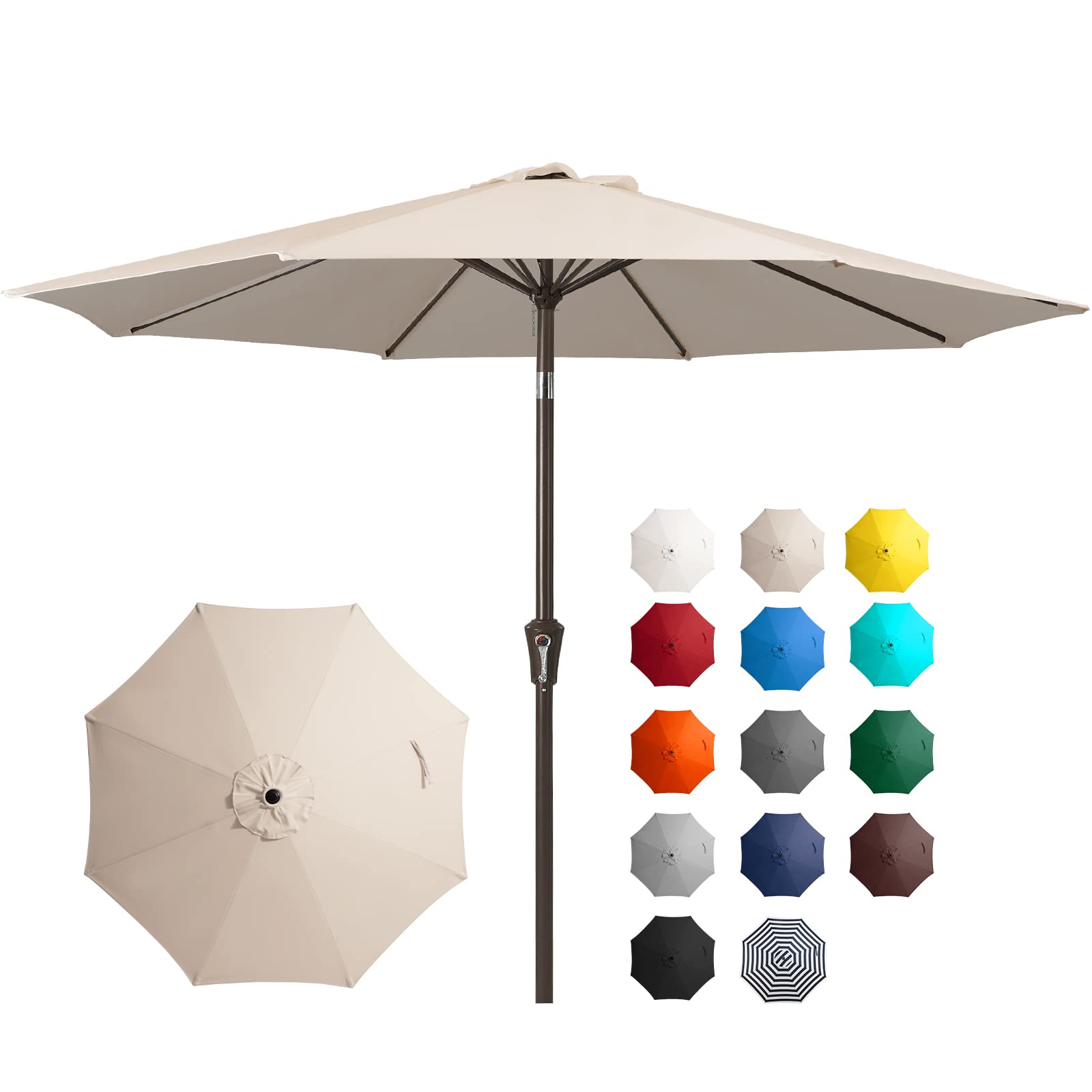Photo 1 of **yellow** JEAREY 9FT Outdoor Patio Umbrella Outdoor Table Umbrella with Push Button Tilt and Crank, Market Umbrella 8 Sturdy Ribs UV Protection Waterproof for Garden, Deck, Backyard, Pool (Beige) 9FT Beige