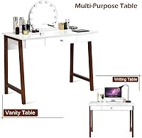 Vista 7 de Tangkula Escritorio blanco para computadora con cajón de almacenamiento, mesa de tocador de maquillaje, escritorio de estudio para oficina en casa