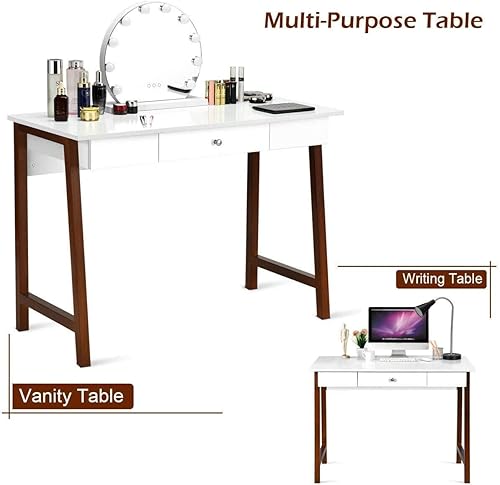 Miniatura 7 de Tangkula Escritorio blanco para computadora con cajón de almacenamiento, mesa de tocador de maquillaje, escritorio de estudio para oficina en casa,