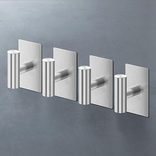 Miniatura 4 de Ganchos adhesivos, paquete de 2 ganchos de pared resistentes, ganchos de acero inoxidable para colgar abrigos, toallas, batas, ropa, ganchos de