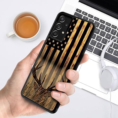Miniatura 5 de DJSOK Funda compatible con Samsung Galaxy A32 5G, grano de madera, bandera estadounidense, cazador, ciervo, diseño de lujo, parte trasera + funda