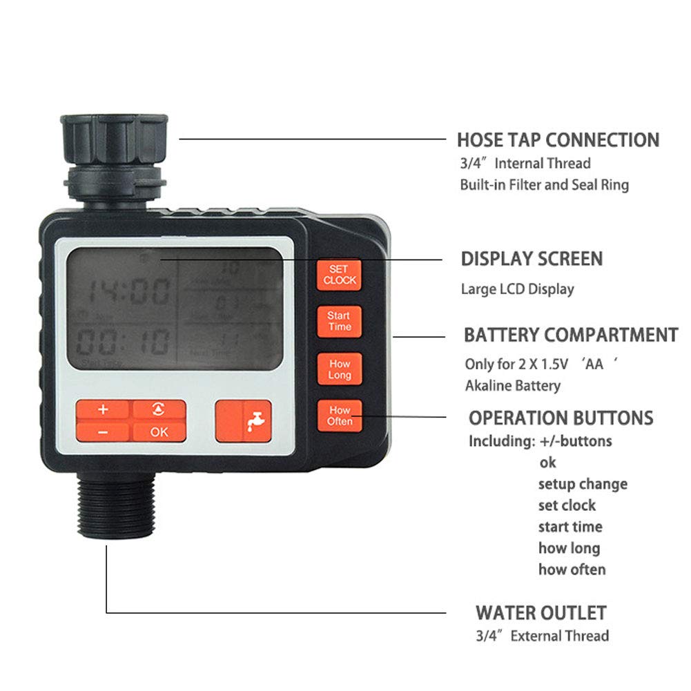 Temporizador de riego, Pantalla LCD Temporizador de riego Controlador de riego automático para jardinería doméstica, producción agrícola, jardinería y producción hortícola