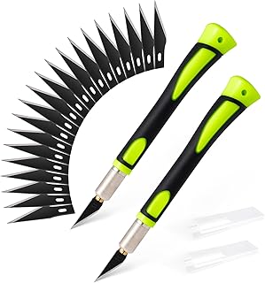 FOSHIO Precision Exacto Knife Set, 2 Pack Craft Knife with Extra 20 Exacto Blades, Hobby Knife Set with Protective Cover Rubber Handle for Crafts, Arts, Stencil, Modeling, Trimming, Carving (Green)