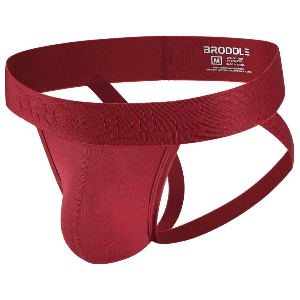 Broddle Men's Dark Red Jockstrap Underwear Active Athletic Supporters Elastic Waistband Jock Straps