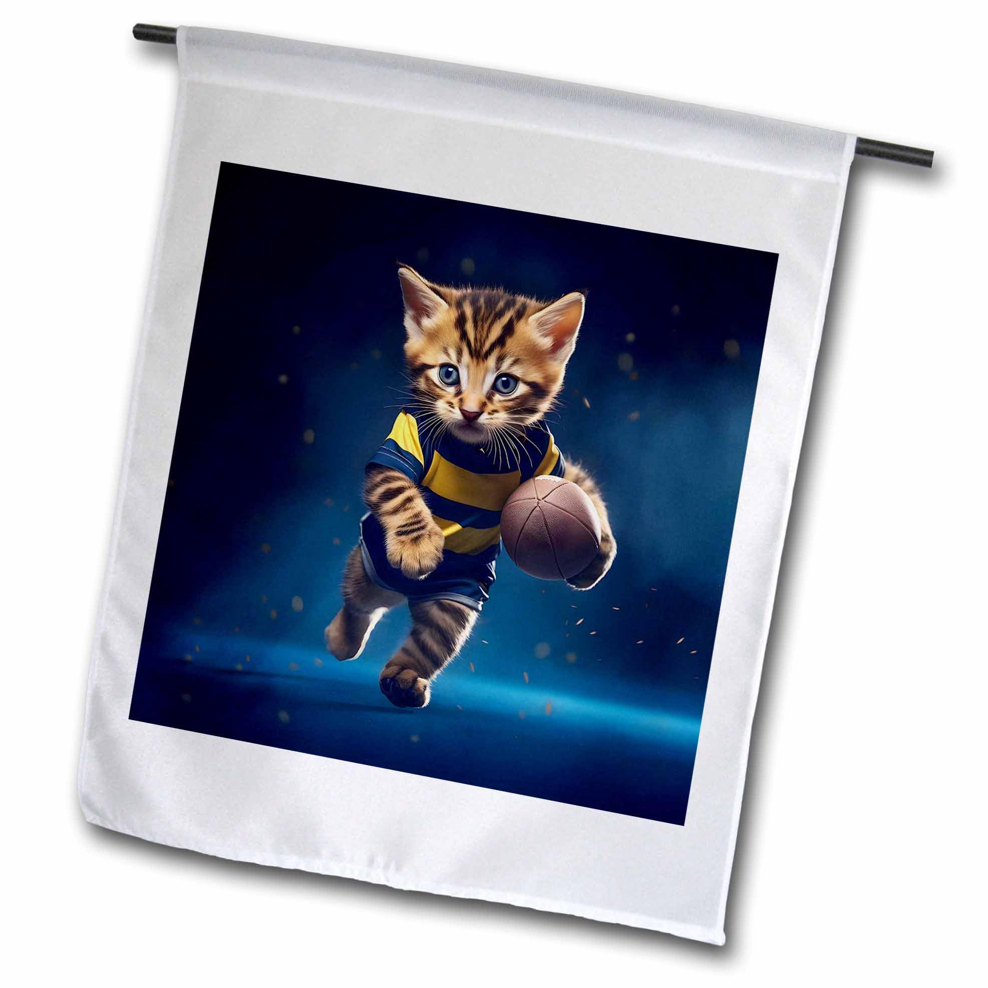 3dRose CR Media - Illustrations - Rugby kitten running with the ball - Flags (fl-385457-1)
