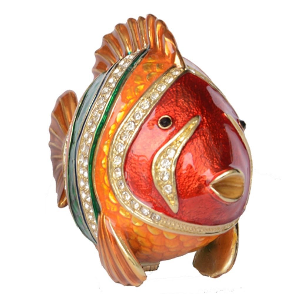 YOPI Crystal Bejeweled Fish Trinket Box – Metal Collectible Jewelry Storage with Magnetic Closure, Compact Portable Size for Travel Vanity Dresser Shelf