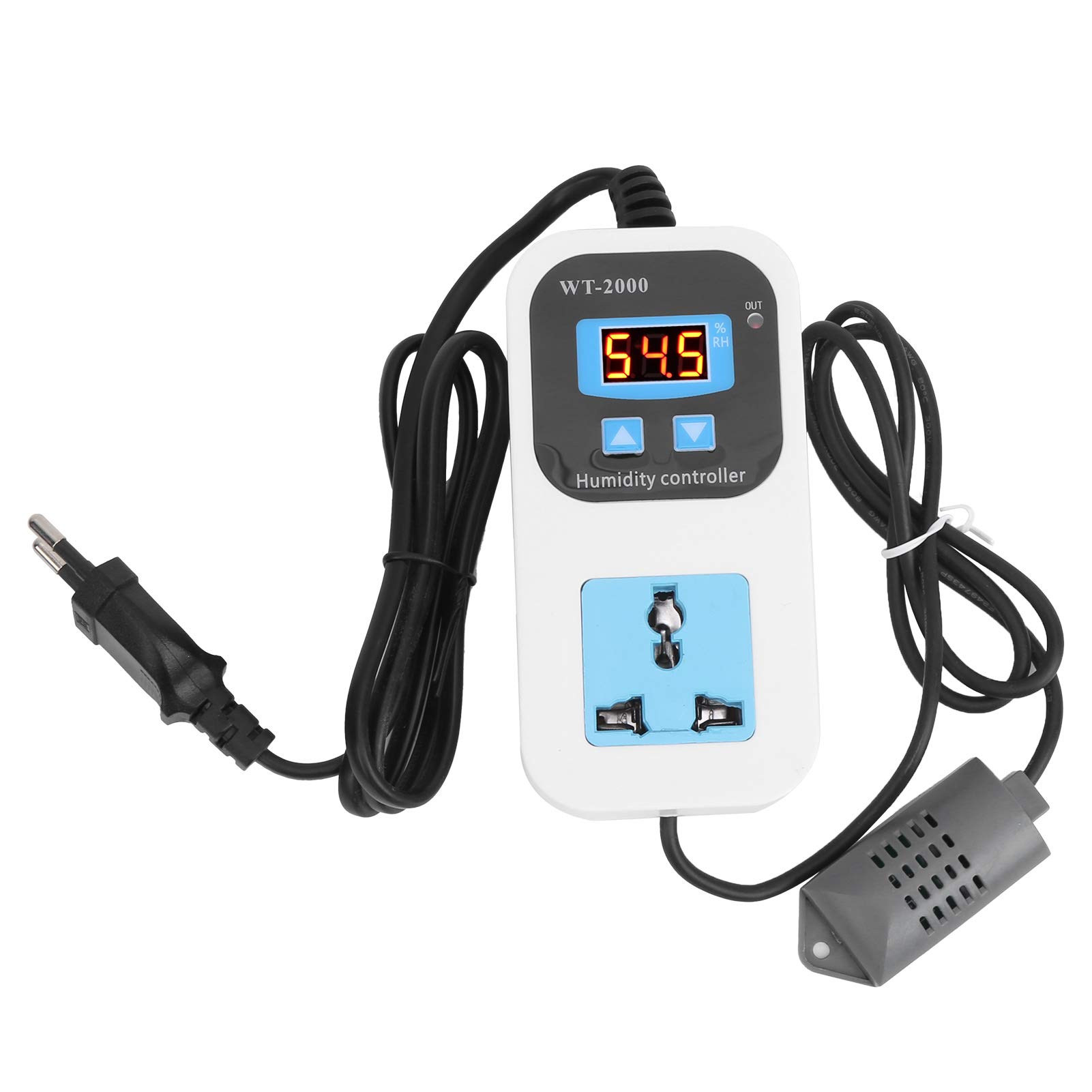 Cyfrowy Regulator Wilgotności Nawilżanie Gniazdo Przełącznika Osuszania Abs Higrostat 0% ~ 99% RH WT‑2000 110-220 V Narzędzia do Kontroli Wilgotności dla Magazynów Szklarnie(EU Plug)