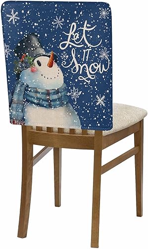 Miniatura 7 de AMZRicher Paquete de 8 fundas de respaldo de silla de Navidad con diseño de muñeco de nieve azul para sillas de comedor, fundas extraíbles lavables