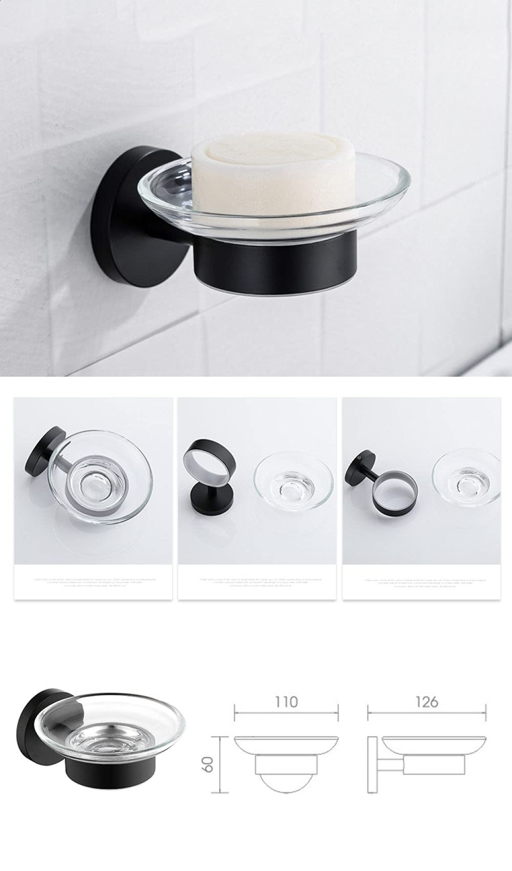 VVW&LIU Accesorios de baño Negro Mate Doble Barra de Toalla Individual Perchero Soporte de Papel de Seda montado en la Pared Jabonera Decoración de la casa, jabonera