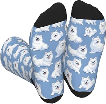 Cute American Eskimo Dog White Novelty Funny Mid-Calf Socks Stockings For Women Men Socks For Travel Nurse Sport