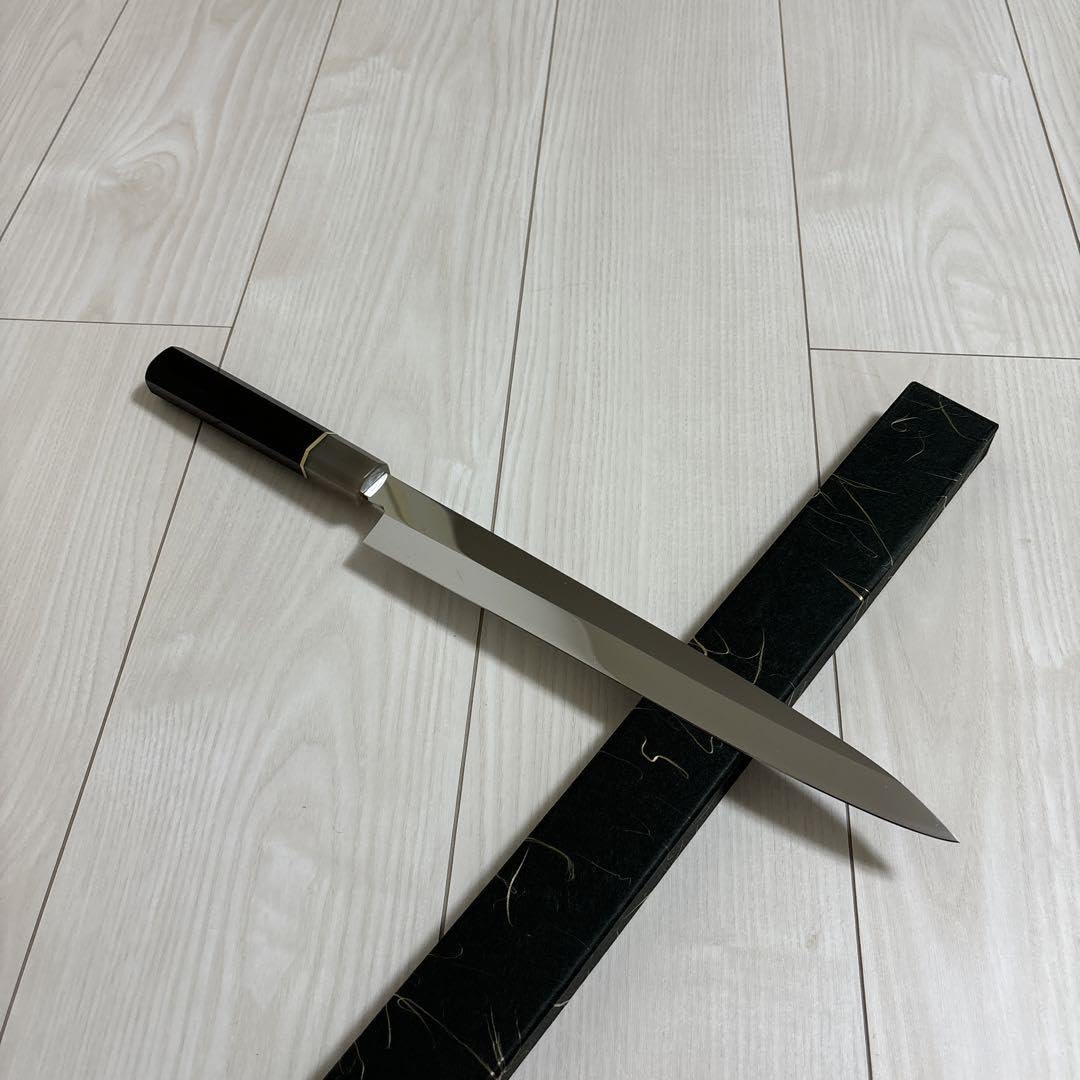 新品ウルトラ鏡面ステン本焼V金10号柳刃包丁270mm 高級黒檀白
