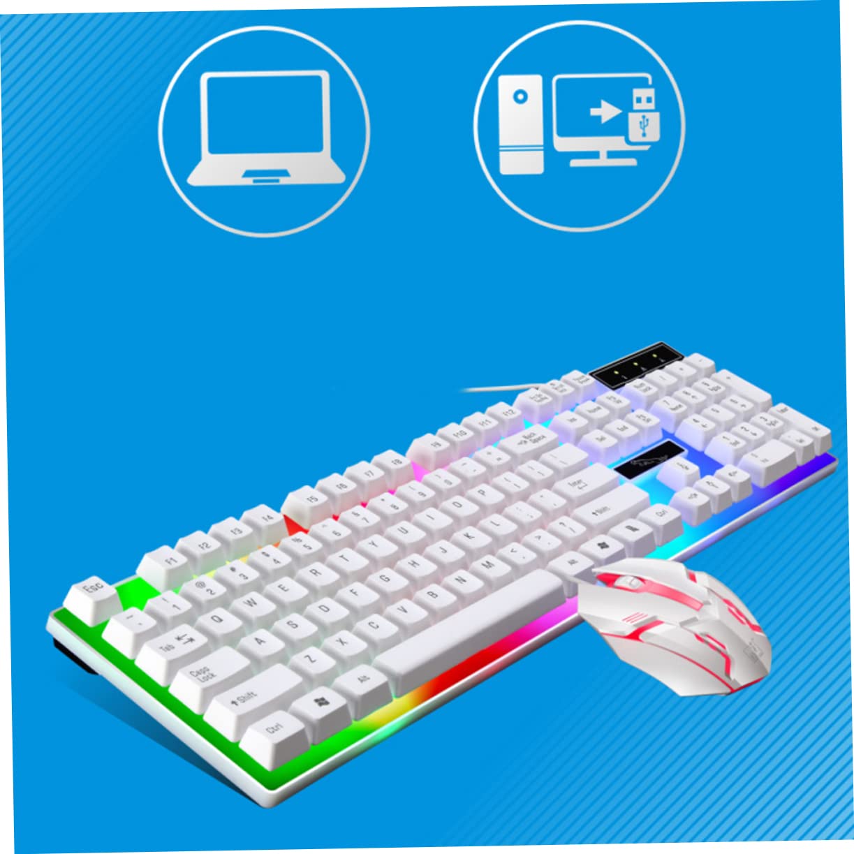 Tofficu Set Tastiera e Mouse Cablati Retroilluminazione Led, Ergonomici per Gaming, Tastiera Resistente in Abs Protezione Liquidi per Computer Desktop