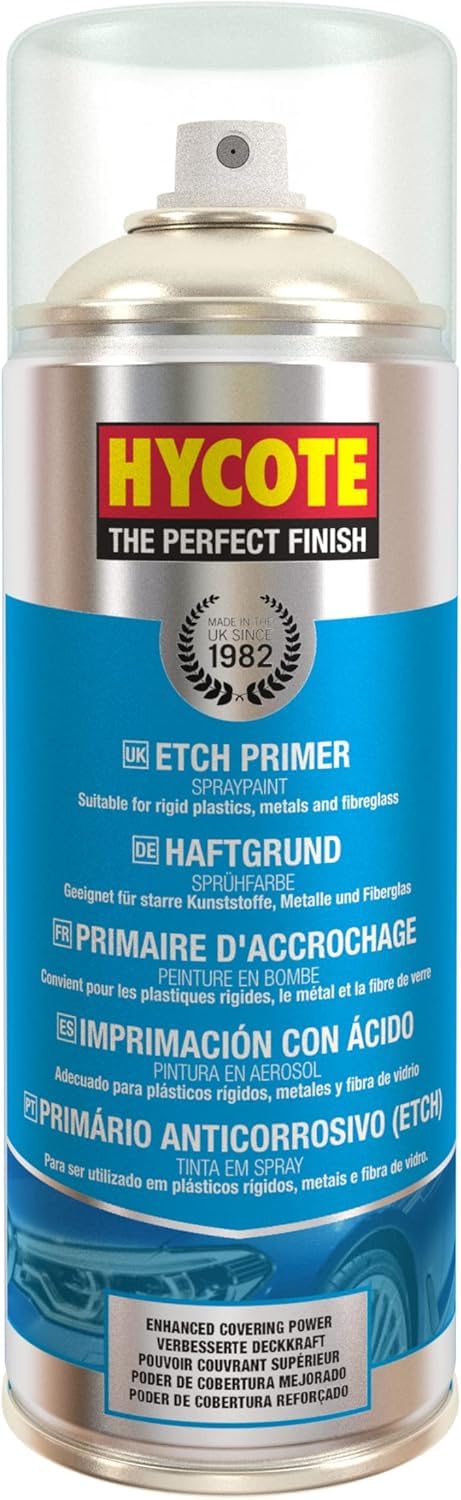Hycote Etch Primer Spray Paint, Self Etching Automotive Primer for Bare Metal Surfaces, Improves Paint Adhesion, Corrosion Resistant Undercoat, Fast Drying, 13.5 Oz by Hycote - Used condition - US$11.49
