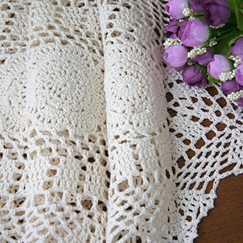 image for USTIDE Floral Hand Crochet Table Runner White Lace Table Doilies Cotto