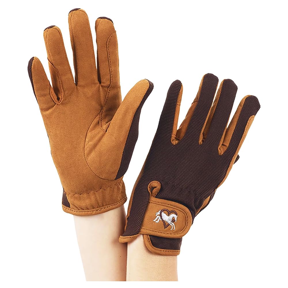 Ovation Child Heart & Horse Gloves,SIZE B 12-14 ( Lt Brown / Chocolate)