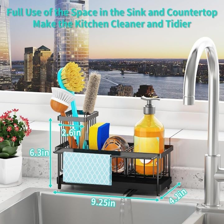 Image of Sponge Holder for Kitchen Sink Organizer with Brush Holder, Kitchen Sink Caddy with Automatic Drain, 360 Swivel Spout, Cooler for home, wash basin, bathroom (1)