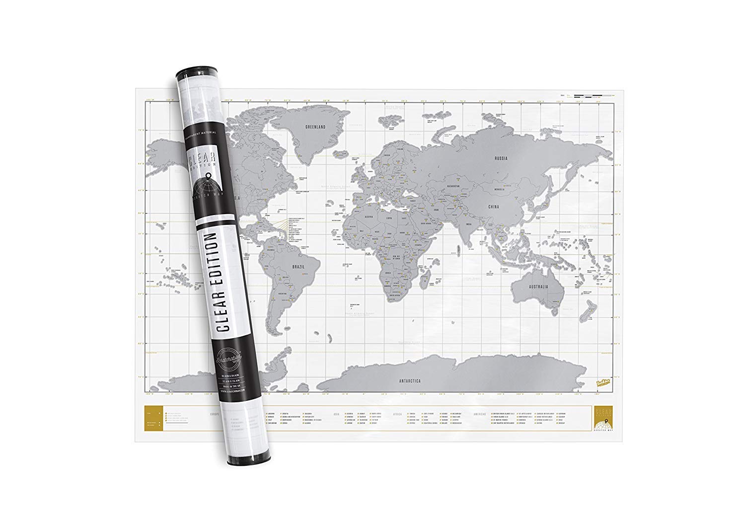 Transparent World Scratch Map – World Scratch Off Map –Modern Design Clear Scratch Poster – Amazing Map Décor  – Makes an Ideal Travel Gift
