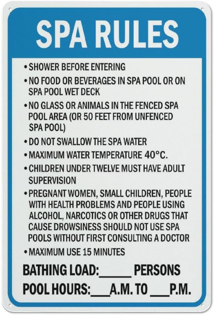 Spa Rules Rust Free Aluminum Sign - Rustproof, Multicolor Decor with Pre-Drilled Holes for Home Spa, Gym Spa Area - 12x16 Inch​