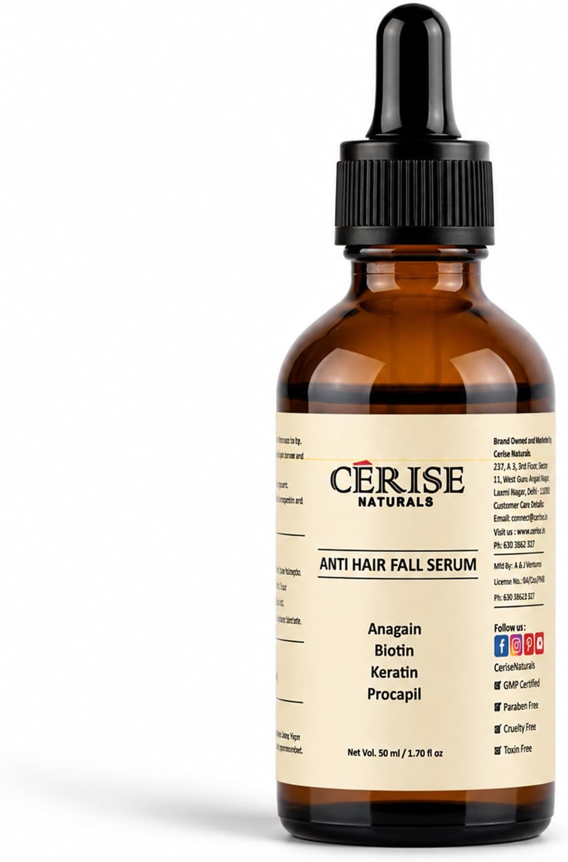 Anti Hair Fall Serum | Anagain, Procapil, Biotin & Keratin | Hair Fall Control, Root Strengthening & Damage Care | Lightweight Non-Greasy Hair Serum for Stronger Hair | 50ml