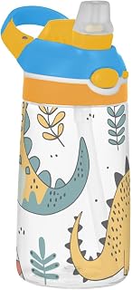 Water Bottle Kids Cartoon Cute Dinosaur Yellow Green Travel Cup | with Straw,Wide Mouth Leakproof, for Travel, Camping, Bike,termos para agua
