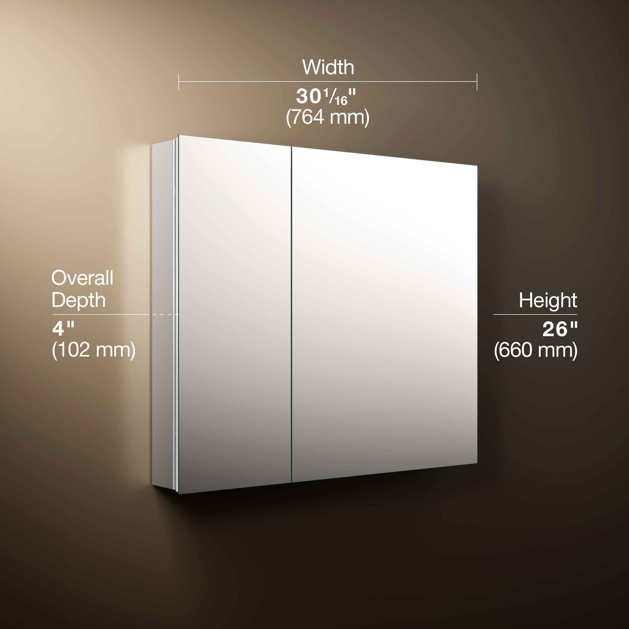 KOHLER Embark Slim Armoire à Pharmacie rectangulaire à Deux Portes en Aluminium 76,2 x 66 cm