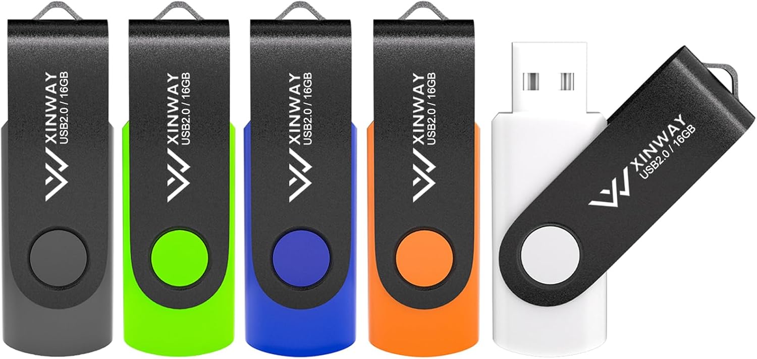 16GB USB 2.0 Flash Drives Thumb Drive Memory Stick, (5 Pack Five Colors: Black White Blue Green Orange)