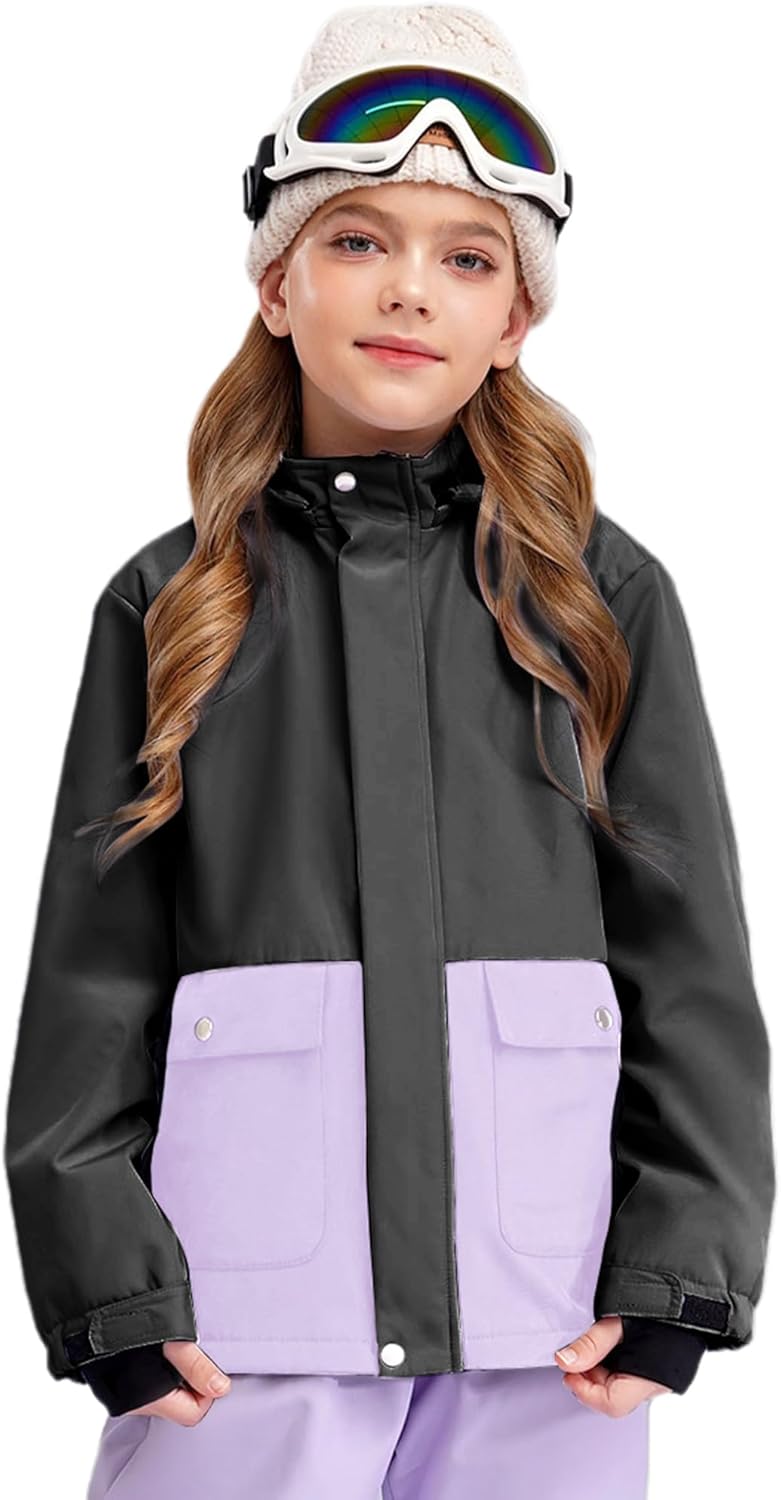 JEATHA Kids Girls Ski Jacket Waterproof Winter Coat Boy's Fleece Skiing Snowboarding Hooded Jackets