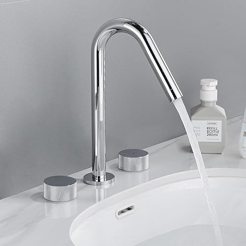 Miniatura 2 de SaniteModar Grifo de lavabo de baño de latón, grifo de baño de latón de 8 a 16 pulgadas, 2 asas, grifo de baño moderno generalizado cromado pulido