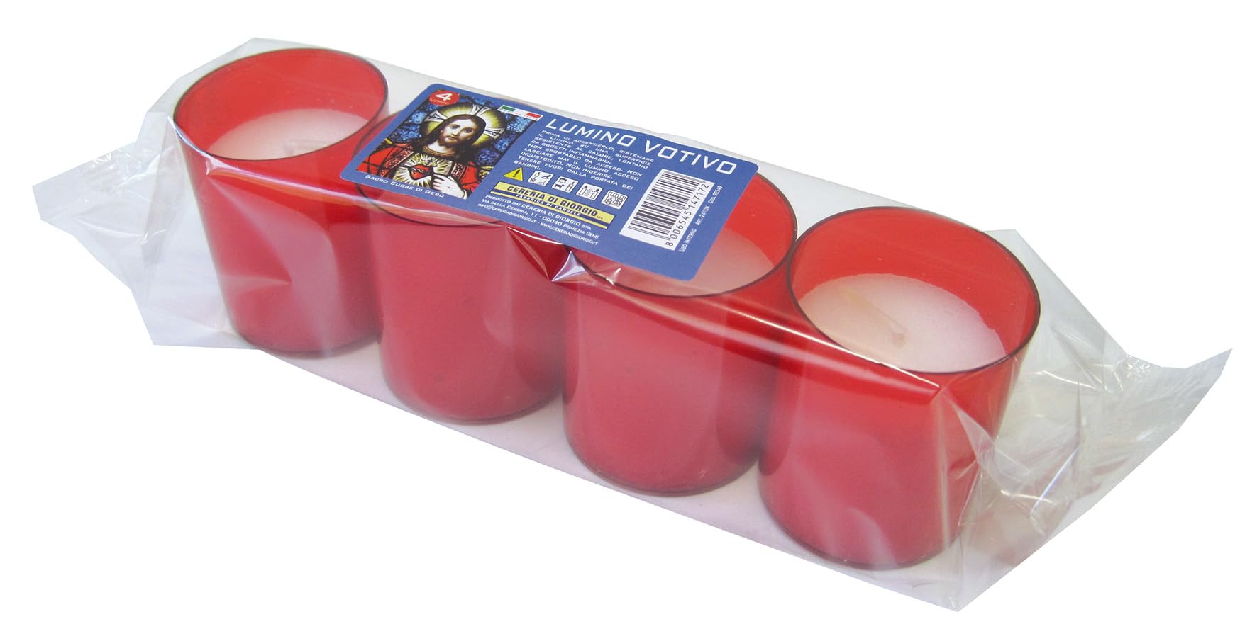 Cereria de Giorgio liturgico Lumino votivo, Cera, Rojo, 5.9 x 4.8 x 5.9 cm, 4 Unidad