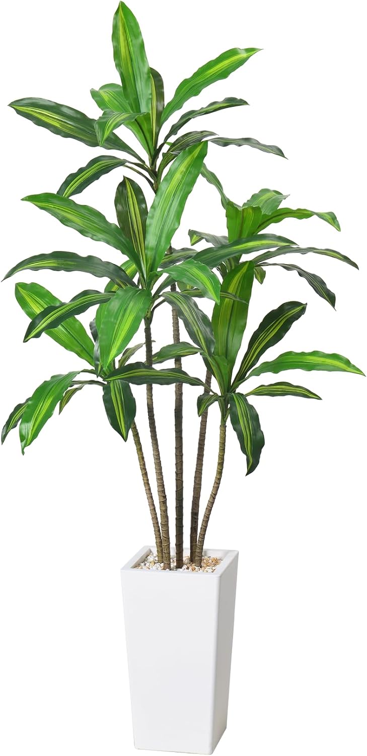 HAIHONG Artificial Dracaena Tree 5FT-Faux Tree with White Tall Planter Indoor Decor-Fake Yucca Palm Tree in Pot-Artificial Silk Tree for Home Office Decor Perfect Housewarming Gift