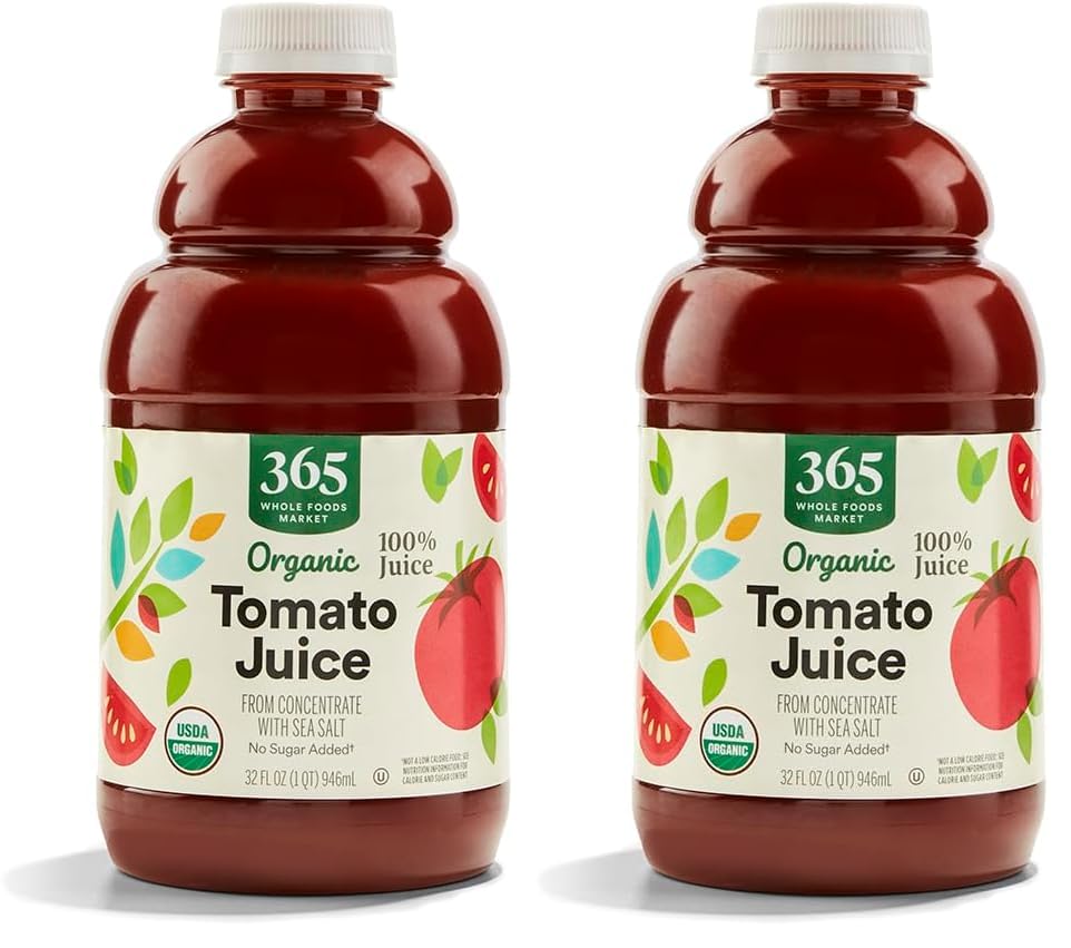 365 by Whole Foods Market, Organic 100% Juice from Concentrate with Sea Salt, Tomato Juice, 32 Fl Oz (Pack of 2)