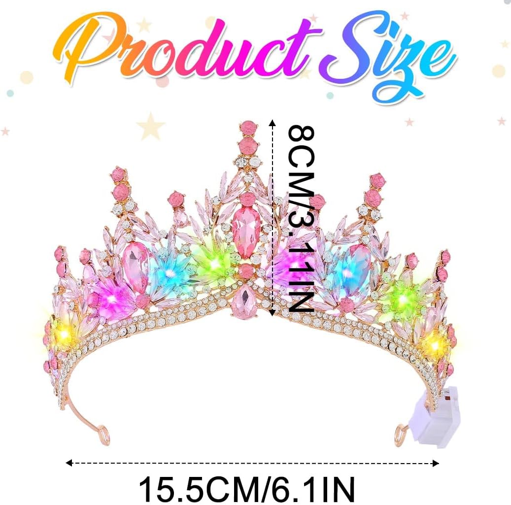 Brishow Light Up Fantasy Rhinestone Gold Crowns,Bridal Wedding Tiaras,Queen Headpiece Jewelry for Women - Image 6